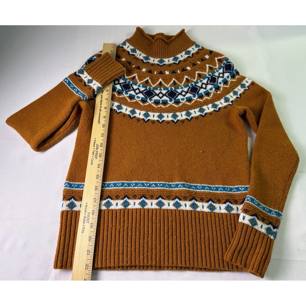J.Crew Women's Fair Isle Mock Neck Sweater Lambswool Blend Brown Blue XXS Preppy - Picture 6 of 6